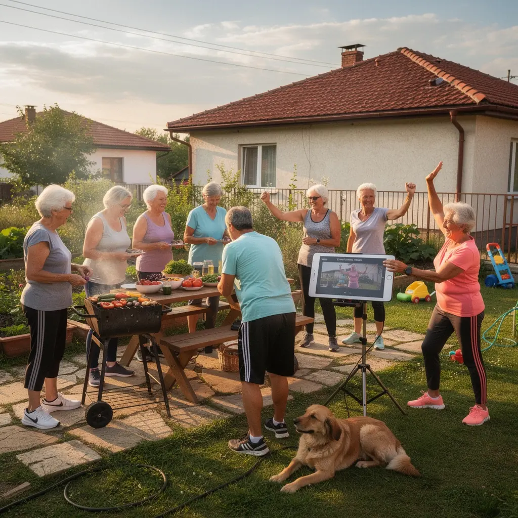 Снимка на фитнес уреди, използвани за виртуални тренировки за повишаване на жизнеността.